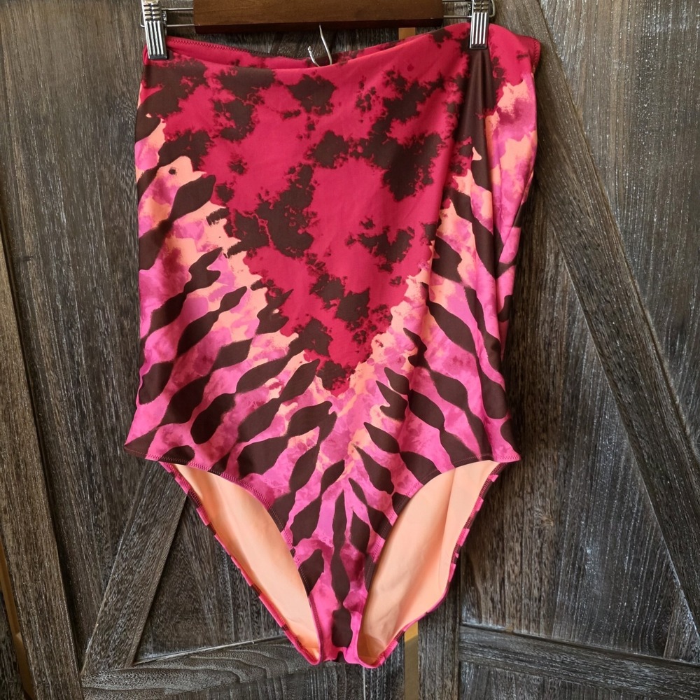 Aerie Swimsuit Women's Size XXL Pink Brown Orange Tie Dye One Shoulder One Piece